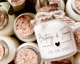 Candele personalizzate regali per gli invitati al matrimonio 2024 battesimo baby shower comunione - Modello minimalista Tappo rotondo in sughero 50ml