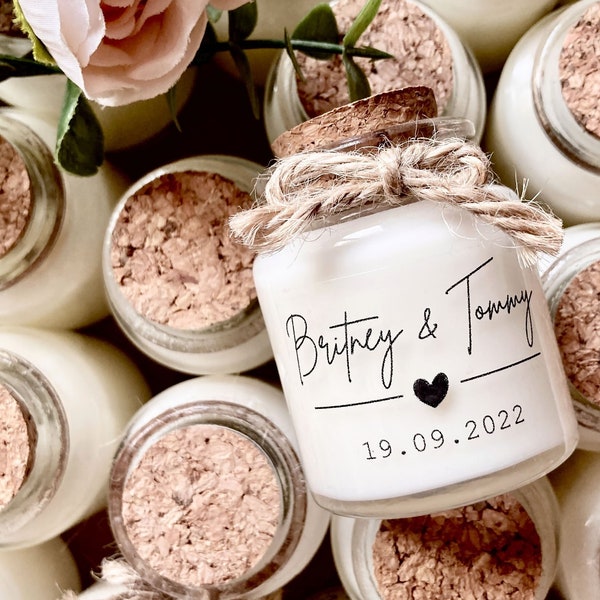 Candele personalizzate regali per gli invitati al matrimonio 2024 battesimo baby shower comunione - Modello minimalista Tappo rotondo in sughero 50ml