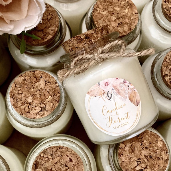 Gepersonaliseerde huwelijkskaars droogbloemen 2024 gastgeschenken doop, babyshower, verjaardag, communie 50ml