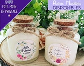 Bougies personnalisées mariage - cadeaux invités de mariage, baptême - Couronne feuillage - Modèle Rond Bouchon Liège