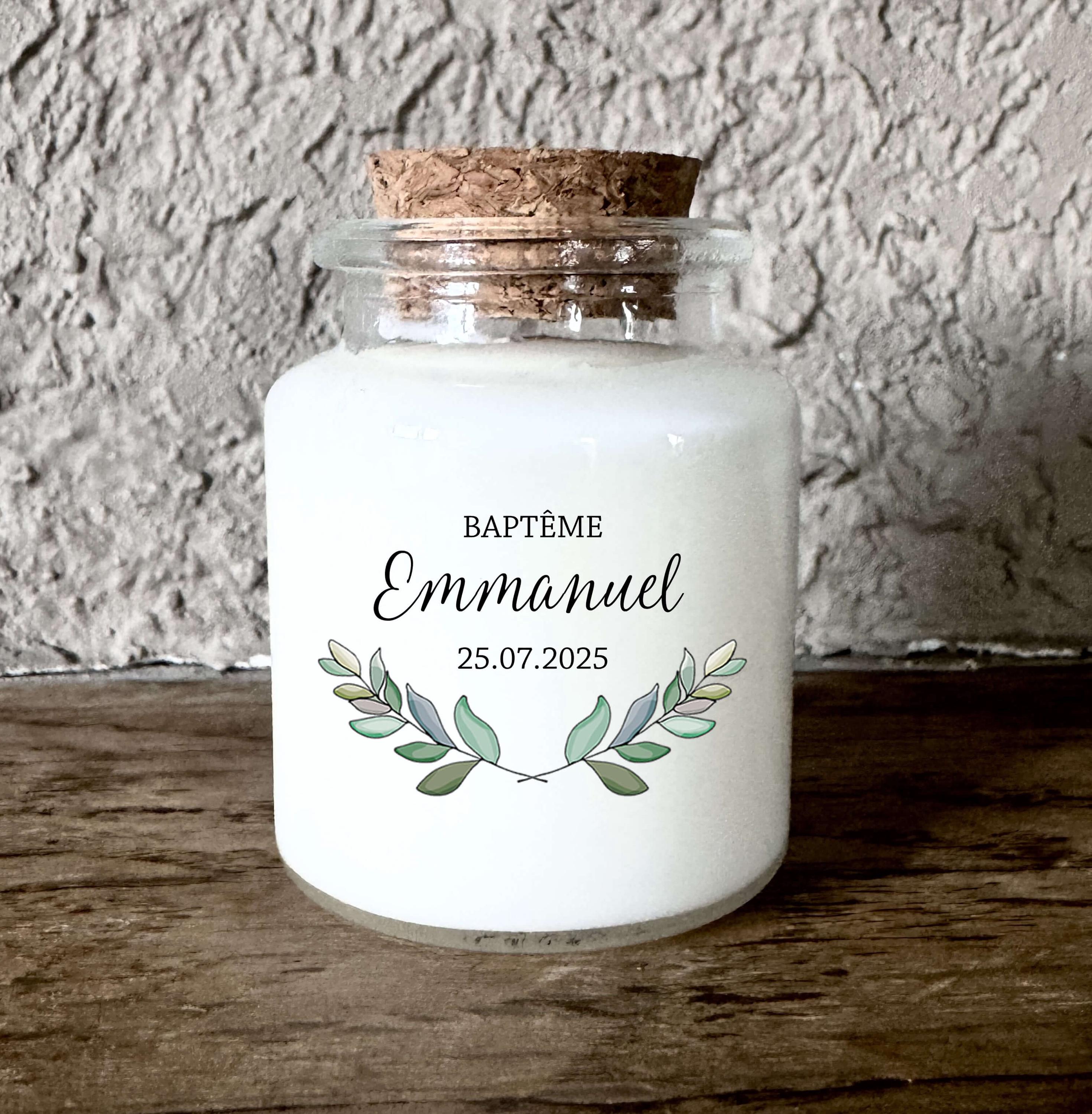 Bougie personnalisée eucalyptus pour événements spéciaux