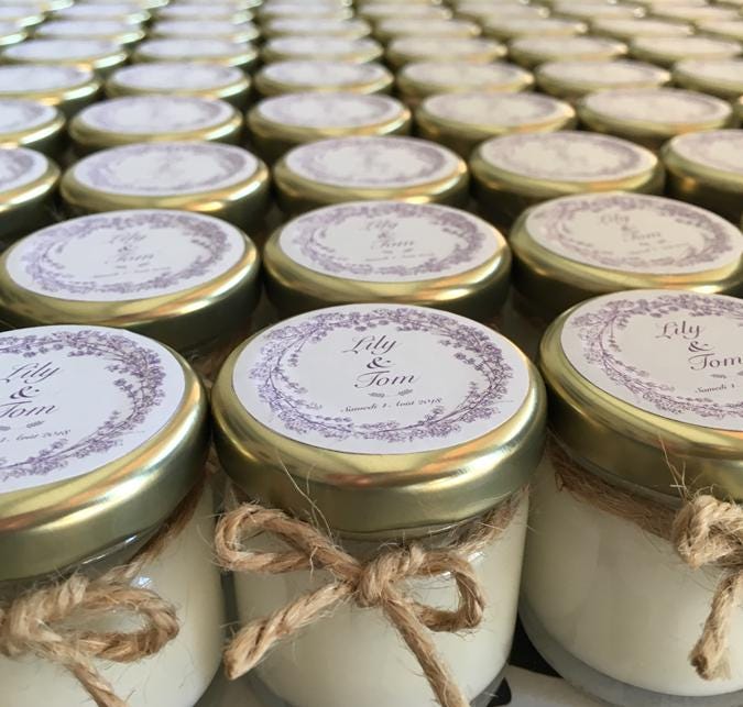 Bougie personnalisée Provence, lavande pour invités de mariage et baptême