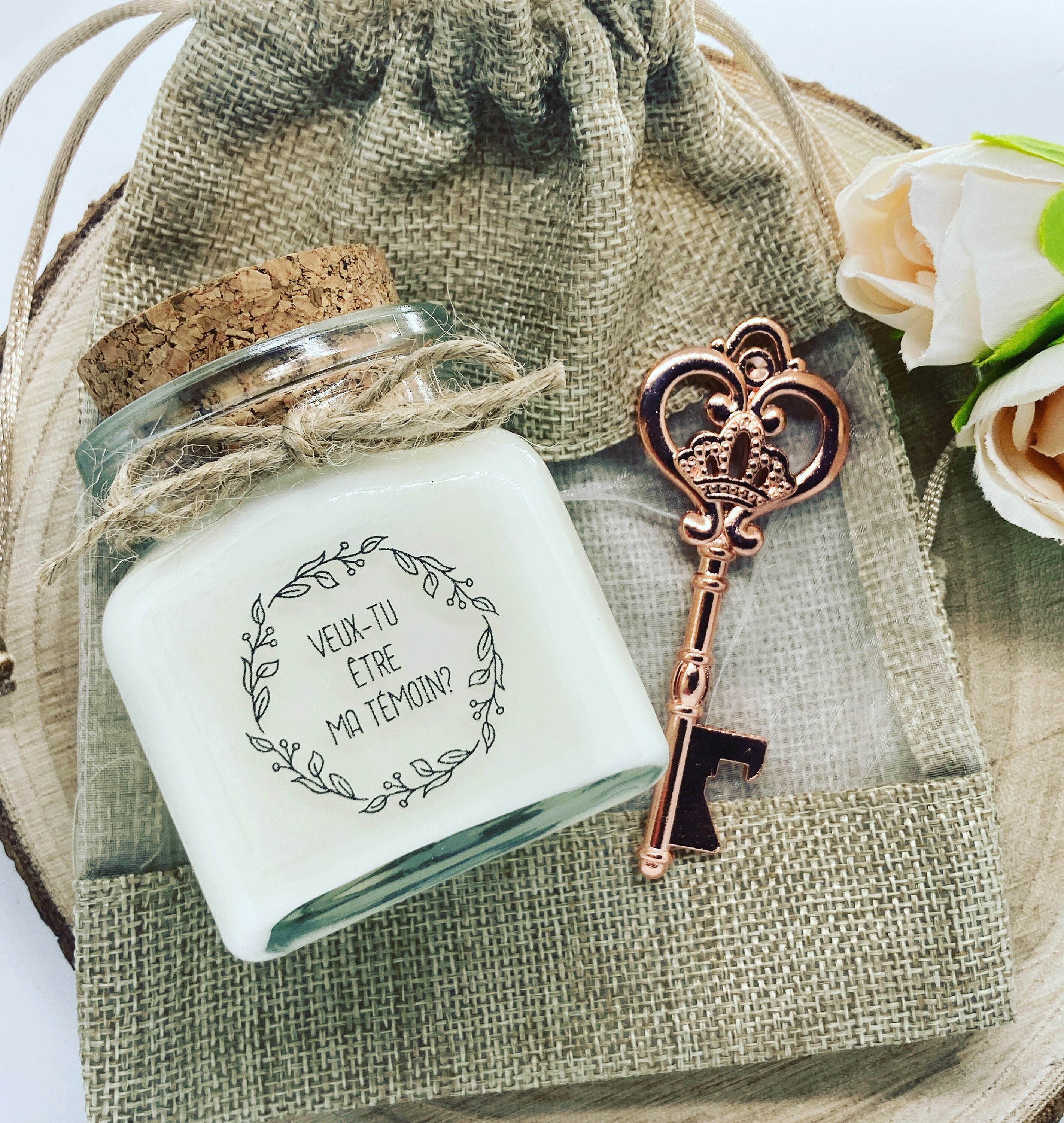 Bougie personnalisée demande témoin mariage avec pochon