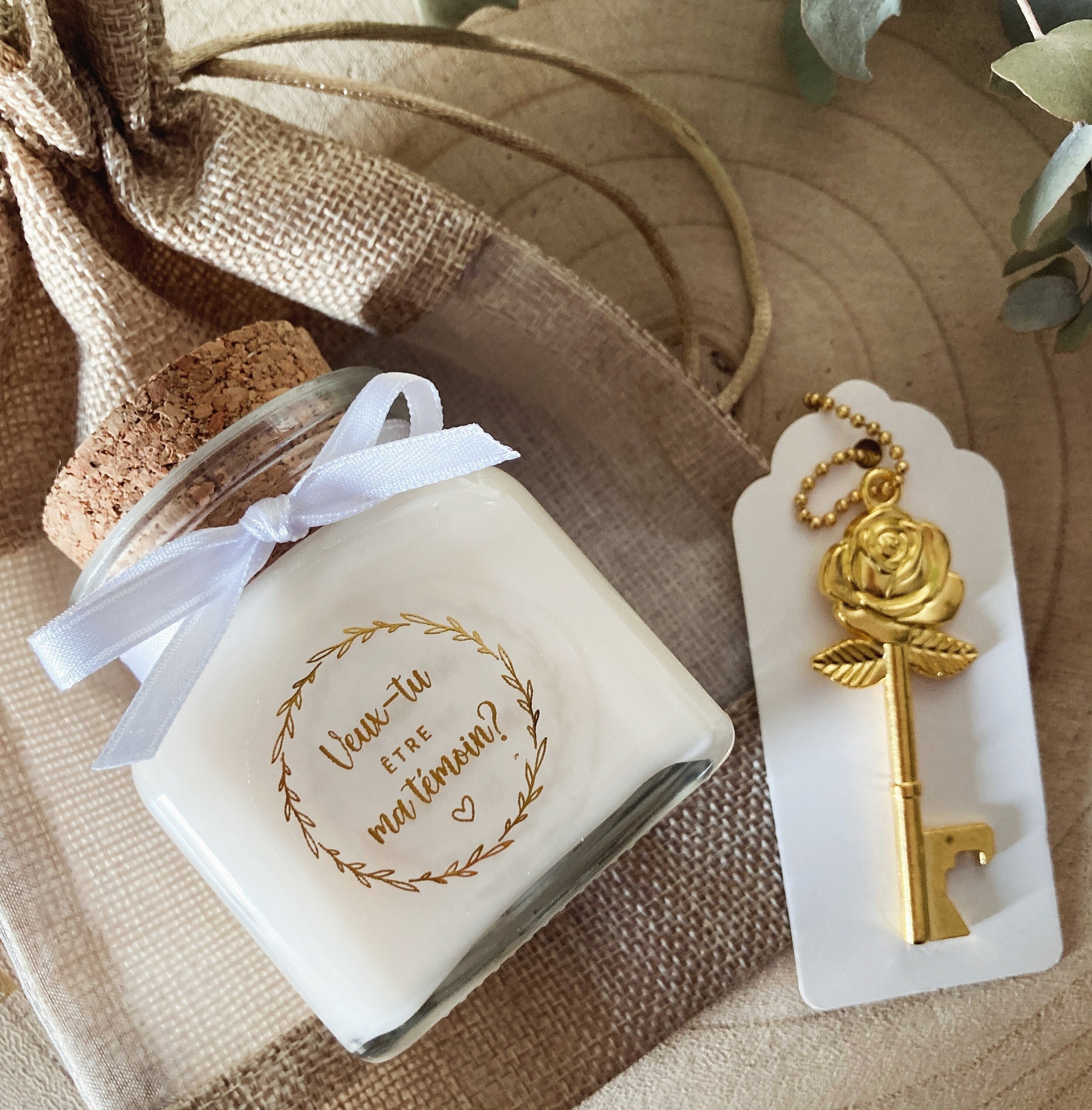 Bougie personnalisée demande témoin mariage 120ml écriture dorée