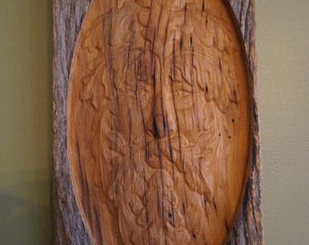 Green Man Wall Art on old growth Chestnut barn board.