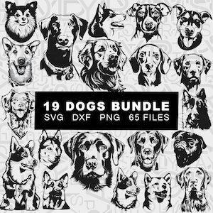 Tous les chiens Bundle SVG, fichiers coupés au pochoir beau chien, clipart, vecteur, fichiers pour animaux de compagnie pour la découpe, impression, cricut, studio de silhouette, DXF, PNG