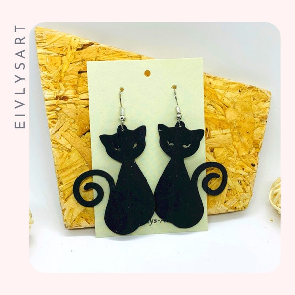 Light earrings made of recycled materials - cat - Contemporary ethical jewelry, and durable - original gift woman