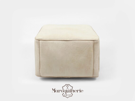 White Leather Pouf Moroccan Leather Pouf Leather Ottoman Etsy