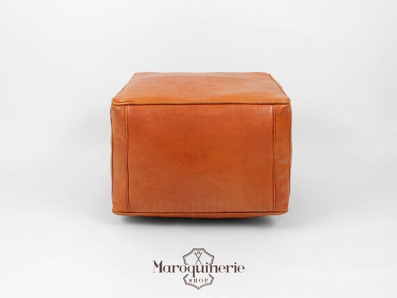 Leather Pouf Chair Moroccan Ottoman - Orange Leather Ottoman Leather Pouf Chair Moroccan Ottoman - Orange Leather Ottoman