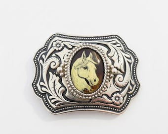 ヴィンテージ 60 年代 ブロンズ 馬のシルエット ベルト バックル 光沢