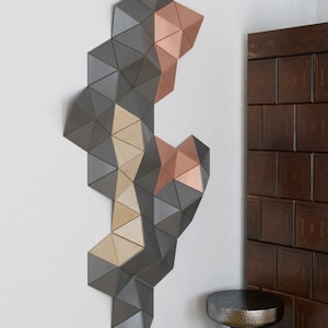 Escultura de pared, arte mural en 3D, decoración de paredes de madera, arte de pared de cobre, arte abstracto de la pared, decoración de arte de pared de madera