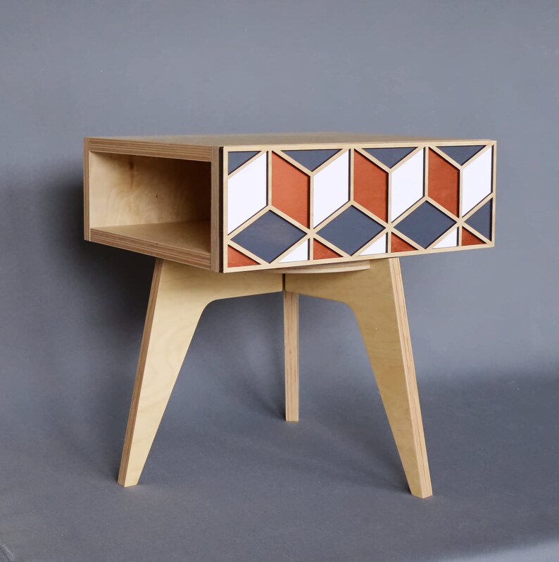 Plywood Nightstand Colorful Bedside Table Wooden End Table Etsy