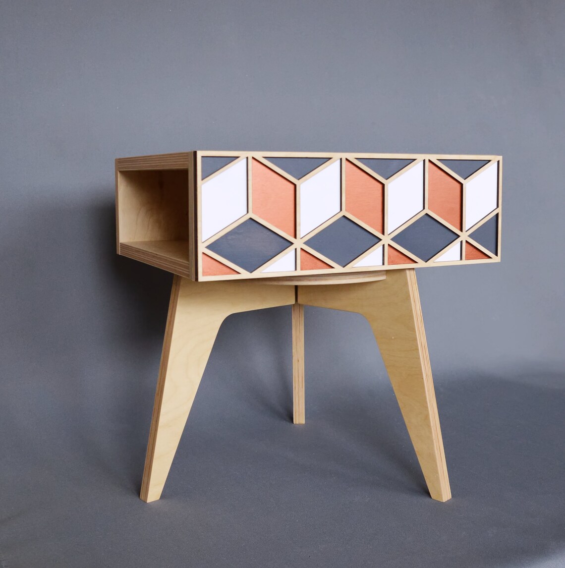 Plywood Nightstand Colorful Bedside Table Wooden End Table Etsy