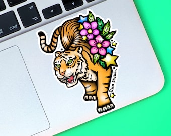 Tiger Sticker, Vinyl Sticker, Laptop Stickers, Cherry Blossom, Journal Stickers, Skateboard Stickers, Cool Stickers, Decal, Gift For Her