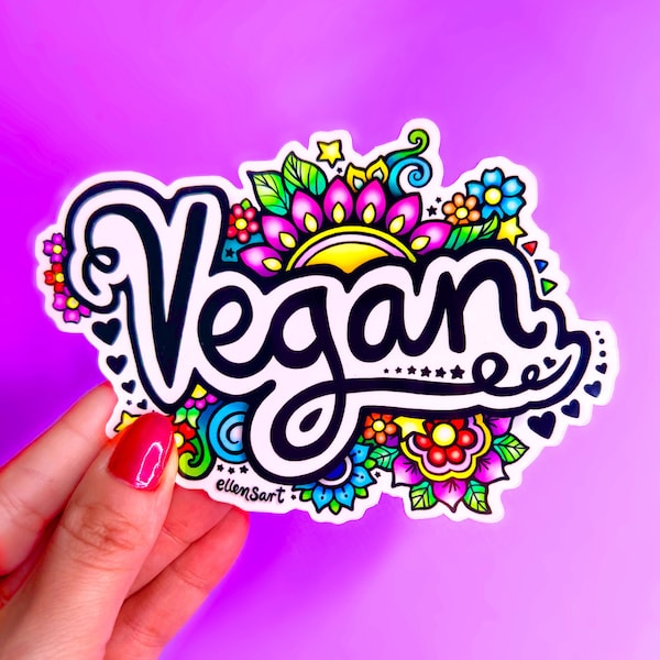 STICKER - VEGAN - waterdichte glanzende vinylsticker, dierproefvrij, perfect voor laptop, auto, waterfles, veganistisch cadeau, duurzaam, duurzaam
