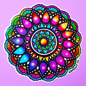Flower Mandala Sticker | Mandala Decal Floral Mandala Laptop Sticker | Hippie Waterproof Sticker |  Water Bottle Sticker | Floral Decal