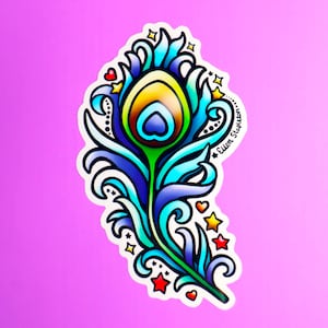 Peacock Feather Sticker | Hippie Laptop Sticker | Feather Decal | Feather Sticker, Waterproof Sticker | Water Bottle Sticker | Laptop Decal