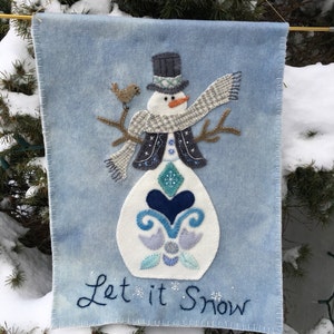 Wanddecoratie wollen appliqué, patroon en set, sneeuwpop, winterthema, Let it Snow - 11 x 14 inch