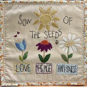 Paper Pattern Cotton & Wool Applique' « Sow The Seeds » 12x12 pouces wallhanging