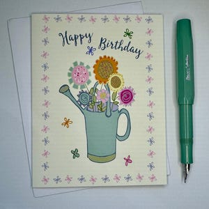 Wenskaart, fijne verjaardag, bloemen in een hart, blanco binnenkant, A2-verjaardagskaart, cottage core, perzikkleurige kaart