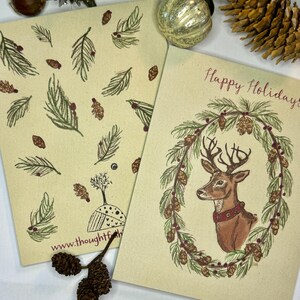 Pacotes de 5 ou 10 cartões de Natal (com desconto), rena de Natal dentro da guirlanda, Boas Festas na frente, tamanho A2 (4,25 x 5,5")