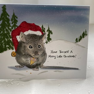 Christmas Greeting Card, Mouse in Snow, Blank Inside with envelope, A2 size 4.25 x 5.5 inches