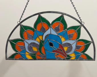 Stained Glass Peacock Panel