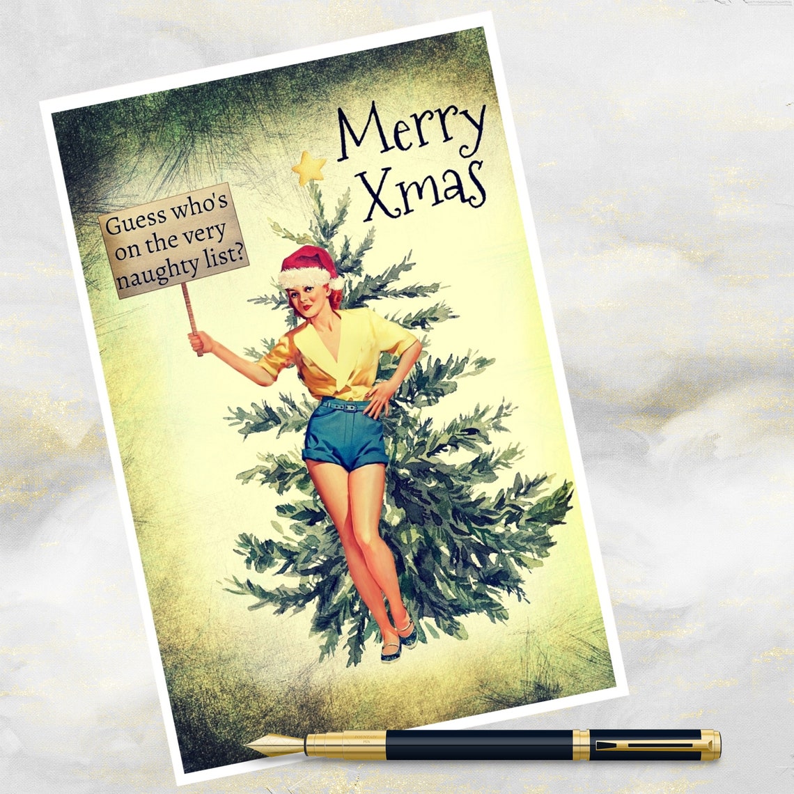 Vintage Style Christmas Card Funny Retro Pin up Girl Etsy