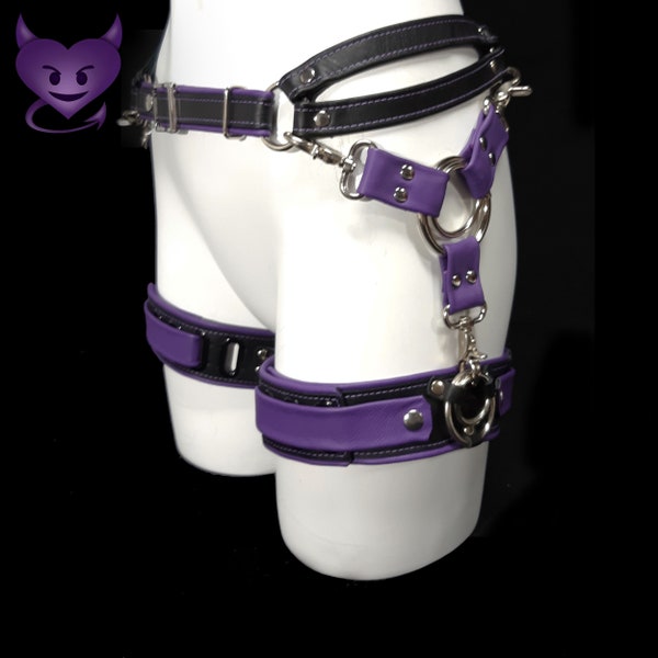 Garter belt, Hog Tie, Thigh Cuff Combo by Deviant Leather