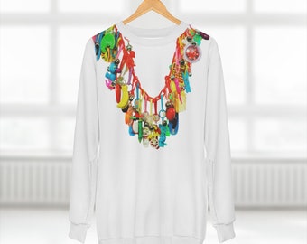 80's Charm Necklace White Sweatshirt, 80s Vintage, 80s Toys, 80s Style, Y2K Fashion, 80's Fashion, 80's Sweatshirt, Plastic Charm Necklace