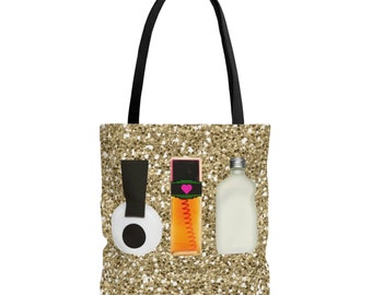 Famous 90s Perfumes 16" Tote Bag, Reusable Shopping Bag, Beach Bag, Canvas Tote Bag, Grocery Bag, Exclamation, Electric Youth
