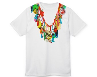 80's Charm Necklace White T-Shirt Tee, 80s Vintage, 80s Toys, 80s Style, Y2K Fashion, 80's Fashion, 80's Shirt Plastic Charm Necklace