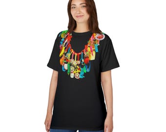 80's Charm Necklace Black T-Shirt Tee, 80s Vintage, 80s Toys, 80s Style, Y2K Fashion, 80's Fashion, 80's Shirt Plastic Charm Necklace