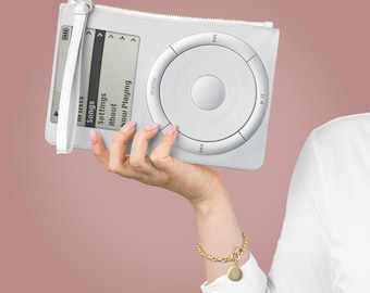MP3 Player Clutch Bag, Wristlet, Evening Bag, Vegan Leather Bag, Vegan Saffiano, Y2K Fashion, 2000s Handbag Retro