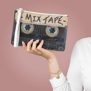 Mix Tape Cassette Clutch Bag, Wristlet, Evening Bag, Vegan Leather Bag, Vegan Saffiano, 80s Handbag, Retro