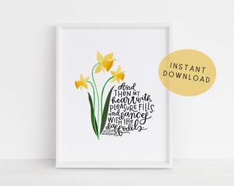 I Wandered Lonely as a Cloud Poem | Daffodils | William Wordsworth | Hand-Lettered and Illustrated Art Print | Instant Digital Download