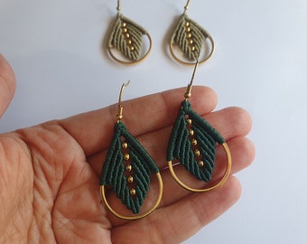 Macrame Earrings, Handmade Earrings, Asymmetric Hoops Earring, Handmade Macrame, Dangle Earring,Triangle Macrame Jewelry,Leaf Micro Macrame