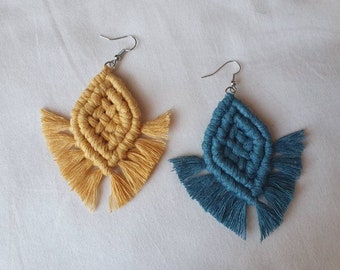 Tassel Earrings,Macrame Tassel Earrings,Tassel Jewelry,Bridesmaid Gift,Leaf Earring, Fringe Earrings,Colorful Tassel Earrings,Cotton Earring