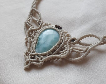 Larimar Necklace, Larimar Macrame Necklace,Larimar Collares, Larimar Necklace, Micro Macrame,Macrame Jewelry,Larimar Jewelry,Wedding Jewelry