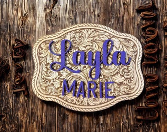 Western Belt Buckle Name Sign/Personalized Rustic Wall Decor/ boys western sign/girls western room decor