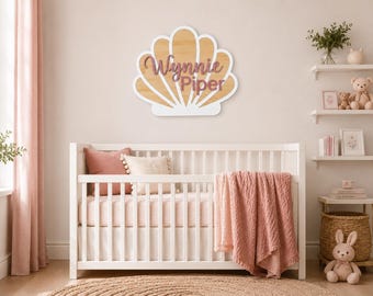 Personalized Seashell Name Sign | Custom Wood Nursery Decor, Raised Acrylic Lettering
