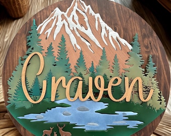 Znak/dekoracja 3D przedstawiająca scenę górską