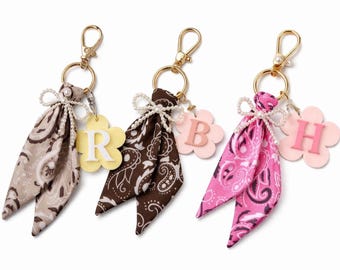 Personalized Initial keychain/Cute Bandana bow charm/Purse charm with bandana/ Custom letter keychain/personalized bogg bag/ gift for her