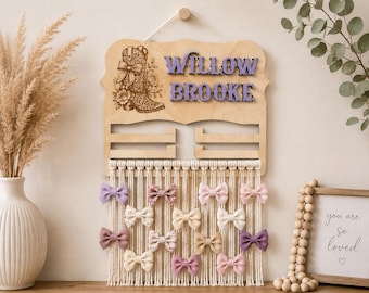 Personalized Hair Bow Holder | Western Bow Organizer | Cowgirl Nursery Decor | Custom Name Bow Display | Macrame Hair Bow Holder | Girl Room