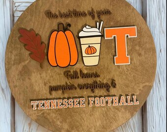 Tennessee Volunteers Football Door Hanger: Fall Decor, Pumpkin, Autumn Leaves