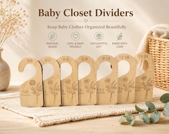 Wooden Baby Closet Dividers, Floral Nursery Organizer, Newborn to 24 Months Storage