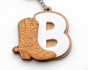 Western Charm Personalized Keychain – Custom Name Gift/ Western Boot Keychain Charm