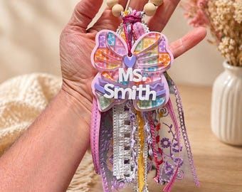 Personalized Teacher Keychain | Custom Bow Name Tag | bogg bag charm- Bag Charm - teacher appreciation gift