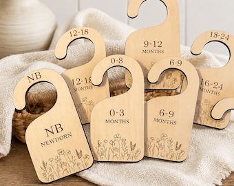 Wooden Baby Closet Dividers, Wildflower Nursery Organizer, Newborn to 24 Months Storage