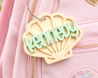 Seashell bag tag/ lunchbox seashell tag/ custom seashell tag/ personalized seashell bag tag